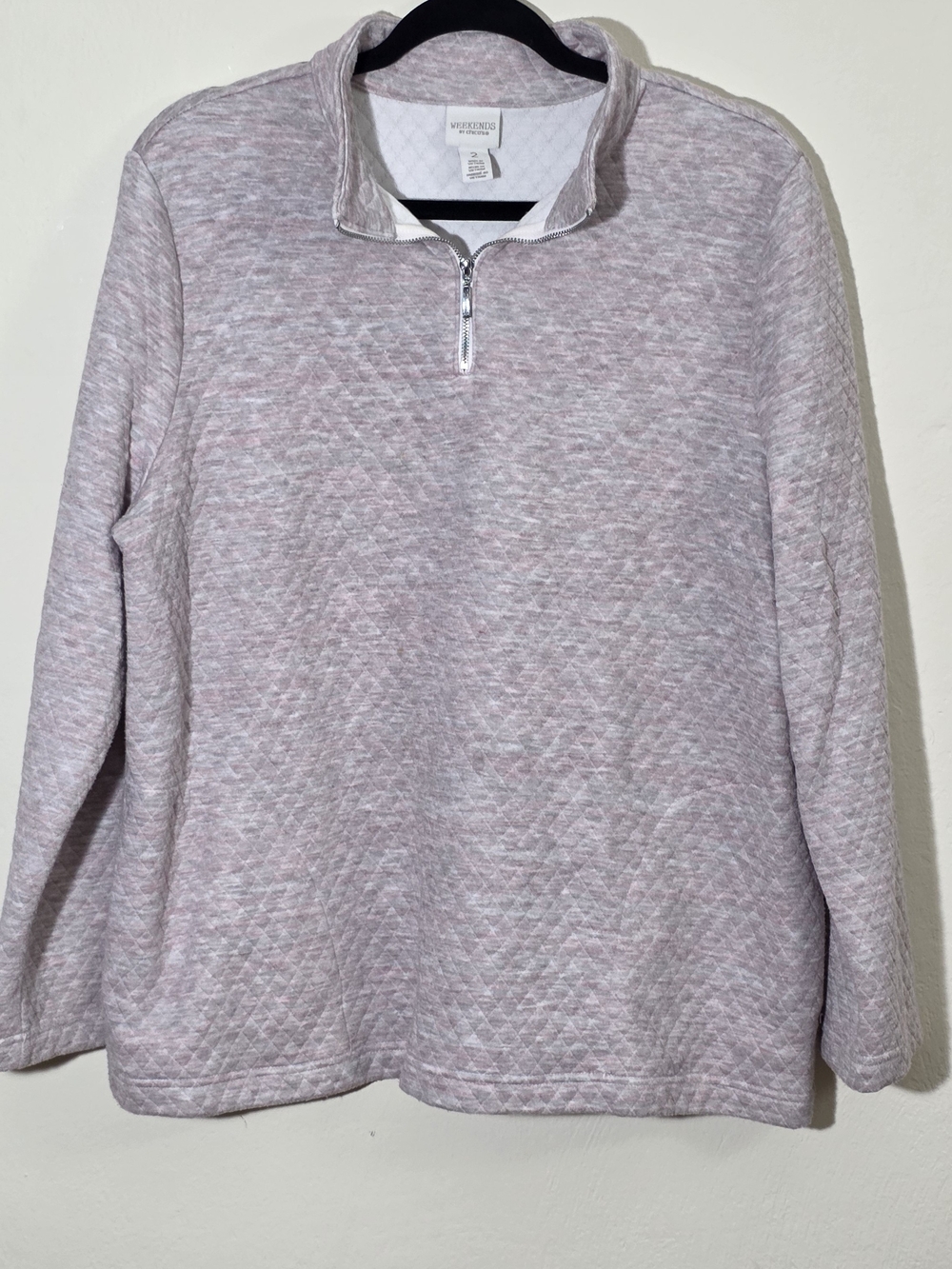 Chico's Weekends Heathered Light Pink & White Zip Front Jacket